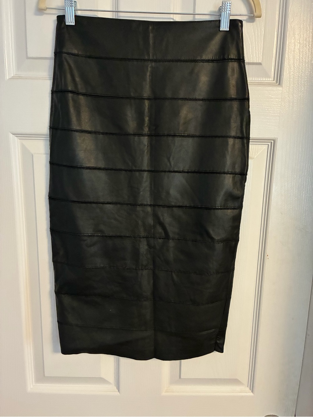 Marciano Black Lamb Leather Panel Pencil Skirt
